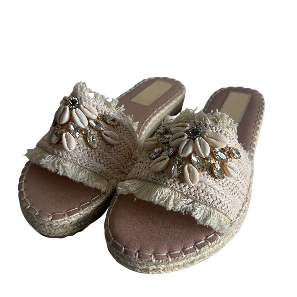 Shell And Jeweled BOHO espadrille Sandals Size 42 - Picture 3 of 10